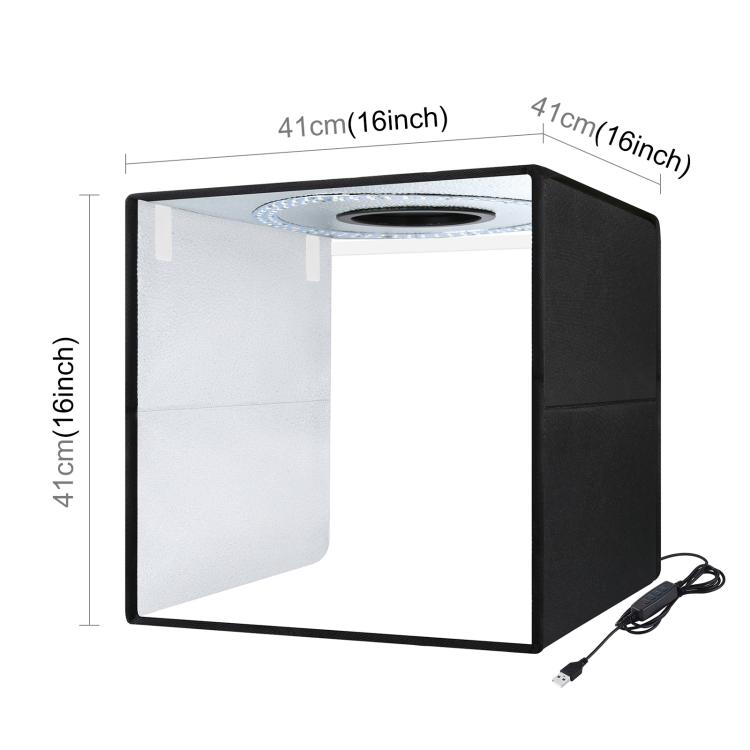 40cm Folding Portable Ring Light USB Photo Lighting Studio Shooting Tent Box with 6 X Color PVC Backdrops, Size: 40cm X 40cm X 40cm (Black)