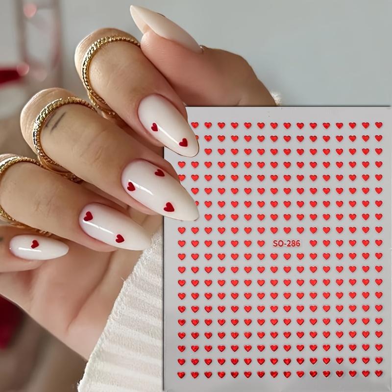 6Pcs Mini Heart Nail Stickers Laser-Cut Love-Themed DIY Nail Patch Decoration, Romantic Nail Art|Romantic Nail Design Stickers