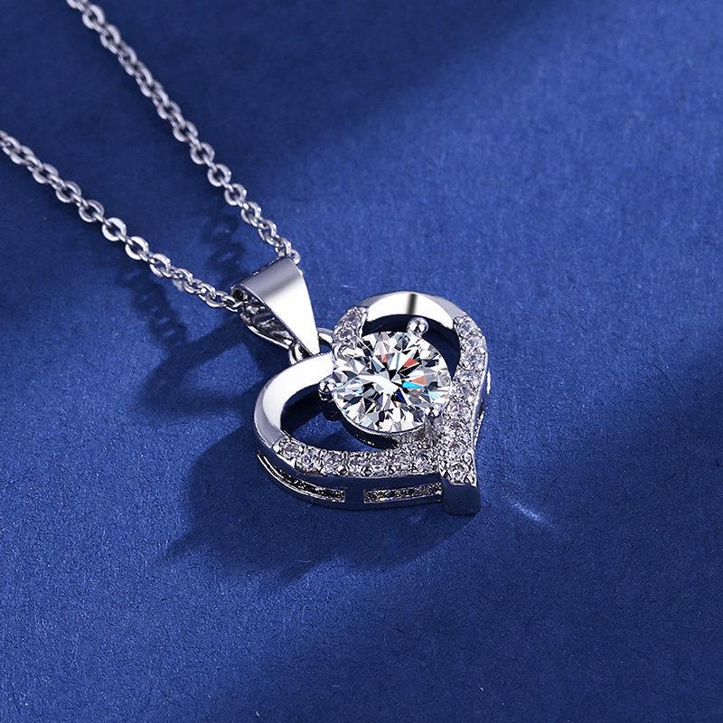 Heart Design Silver Necklace with Moissanite Pendant for Women by Xiaohongshu Kuaishou Douyin