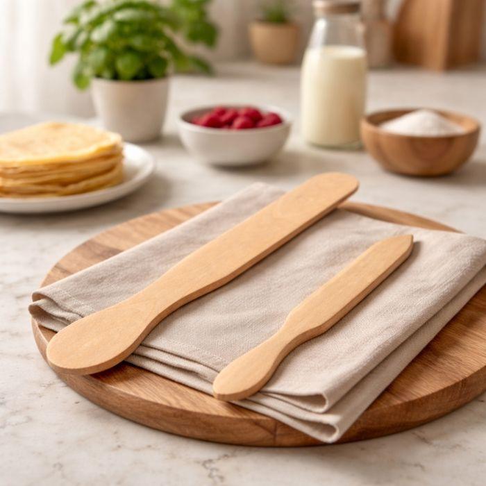 Spatules de cuisine - BON APPÉTIT - Set de 2 - 29 cm &amp; 38 cm - Bois naturel - Anti-rayure