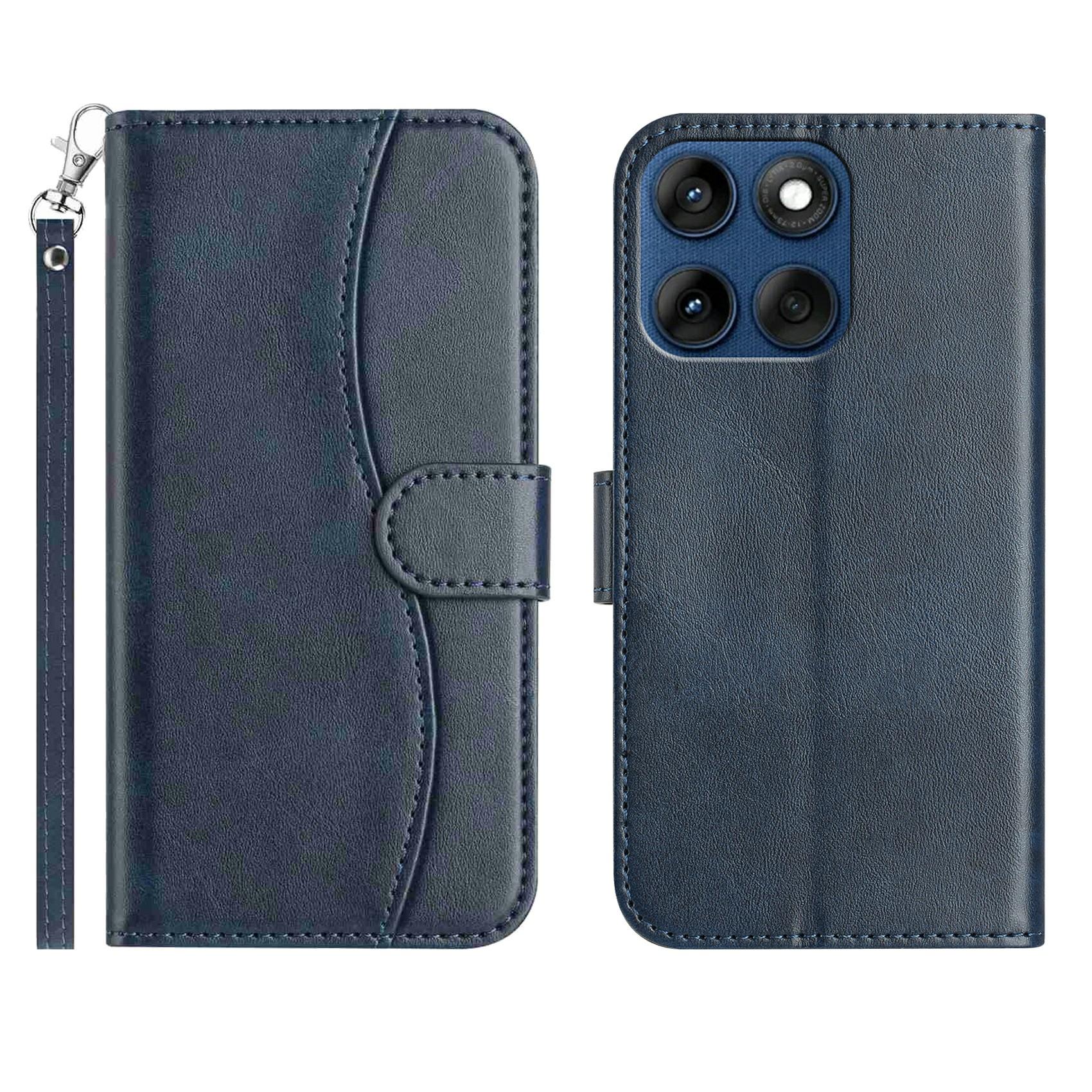 

Stand Case for Motorola Edge 60 5G/60 Fusion 5G/60s 5G PU Leather Wallet Phone Cover S Shape Stitching Design with Strap Navy Blue