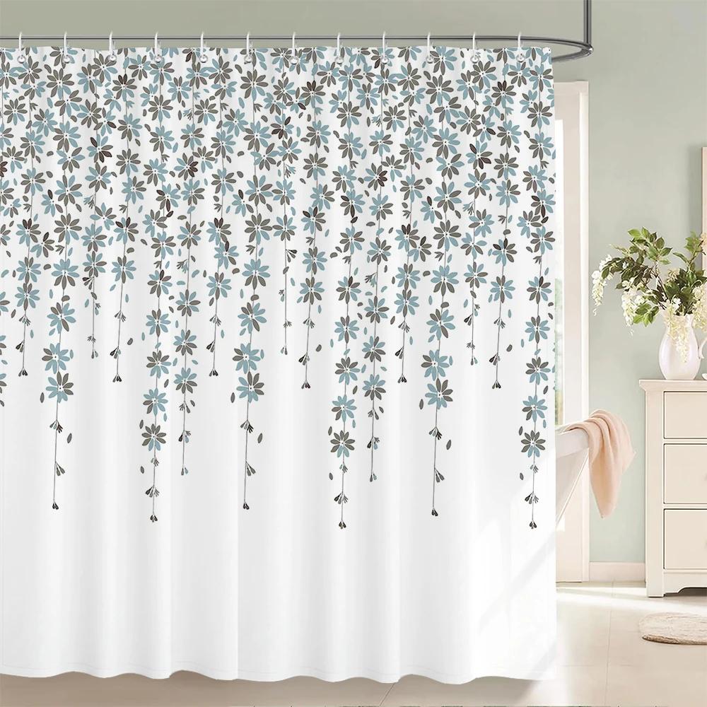 Small Fresh Floral Leaves Flowers Shower Curtain Bathroom Waterproof Polyester Multi-size 3D Print Curtains for Bathroom Shower
