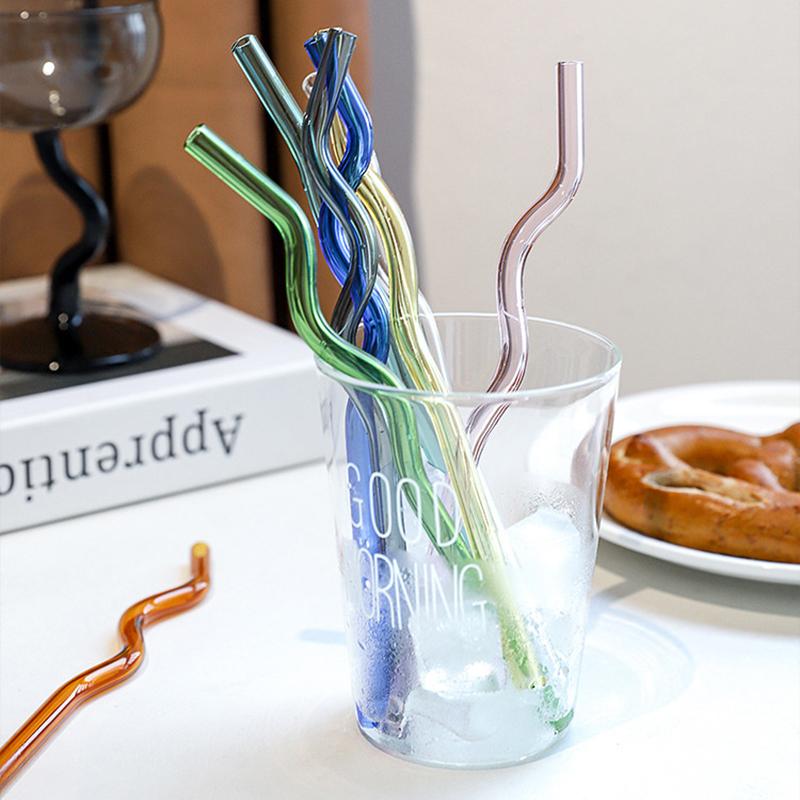 1Pc High Borosilicate Colorful Glass Straws Eco-Friendly Glass Wavy For Juice Cocktails Kitchen Party Bar Drinkware