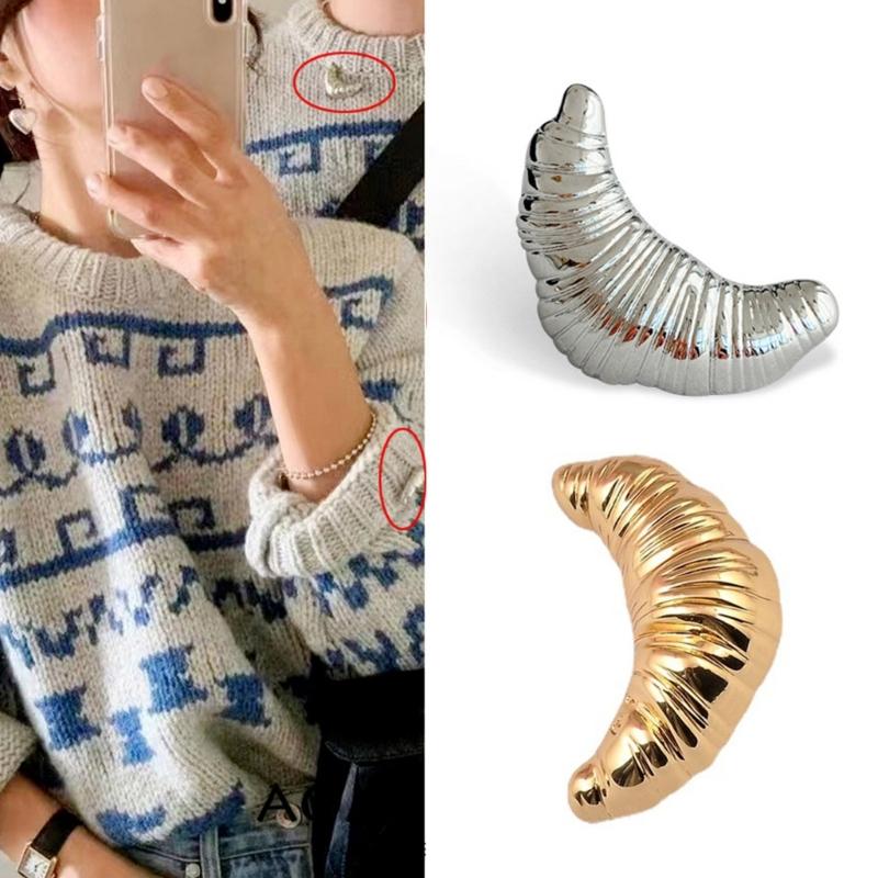 Unique Alloy Croissant Brooch Pins Clothing Jewelry Accessories Eye Catching Corsage Pins Perfect Gift for Women Girls