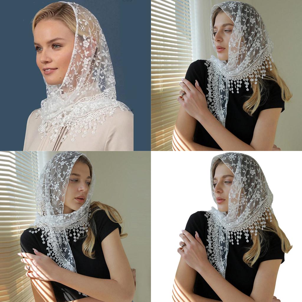 Seethrough Lace Flower Head Scarf Triangle Headwrap Bandanas for Women Daily and Casual Wear Music Festival Headpiece