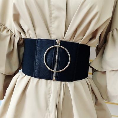Cintura ultra larga da donna per abiti Cinture elastiche da donna Anello circolare grande in metallo femminile Stra