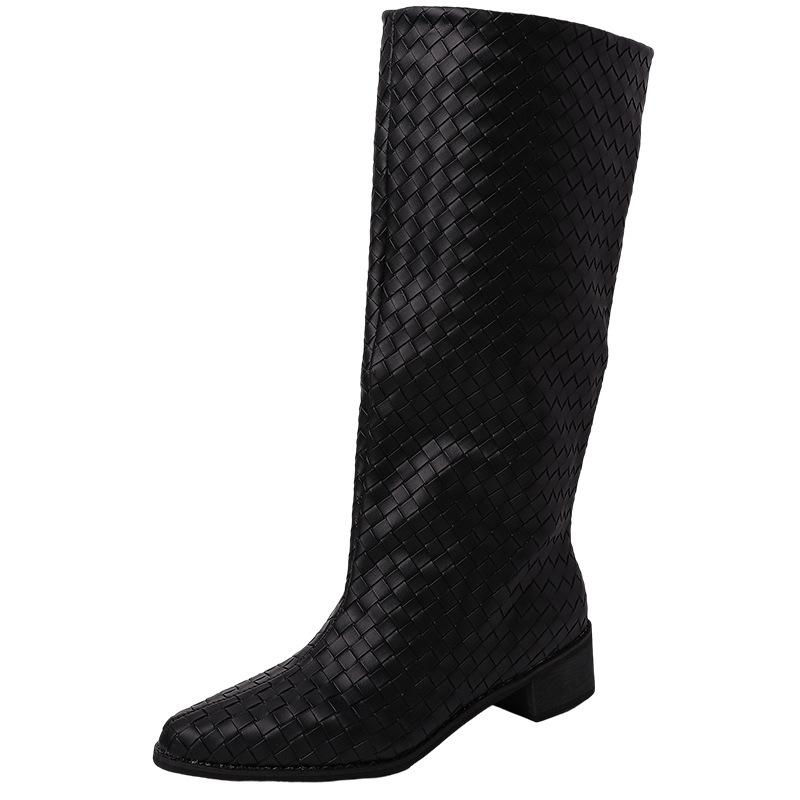 Design sense woven boots women's summer new versatile fashion big tube circumference thick heel boots
