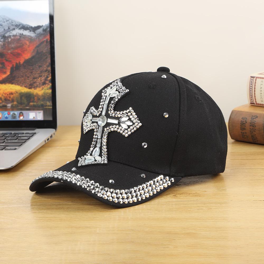 Cross-Border New Oversized Denim Baseball Cap Sparkling Diamonds Crow Heart Design Good-Looking Affordable Direct Manufacturer