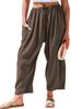 Elastic waisted pleated high waisted wide leg pants, loose casual cotton and linen pants