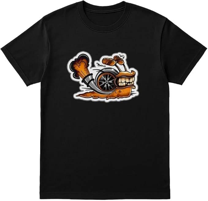 Turbo Snail Graphic T-Shirt Funny Racing Cartoon Design Unisex Black Tee M