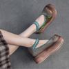 Johnature Thick Soled Height Increasing Shoes Genuine Leather Printed Retro Women's Flat Platform Shoes