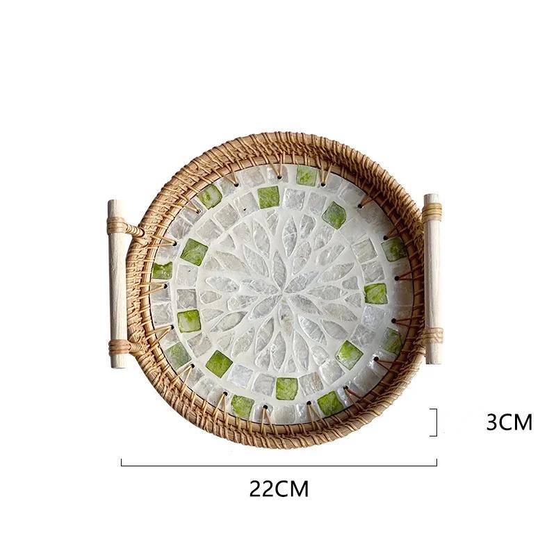 Tabletts zum Servieren von Speisen Serviertabletts Snacktablett Nachmittagstee-Tablett Teller Dessert Rattan Obst Trocken Gericht Süßigkeiten Teller Kuchen Zuhause
