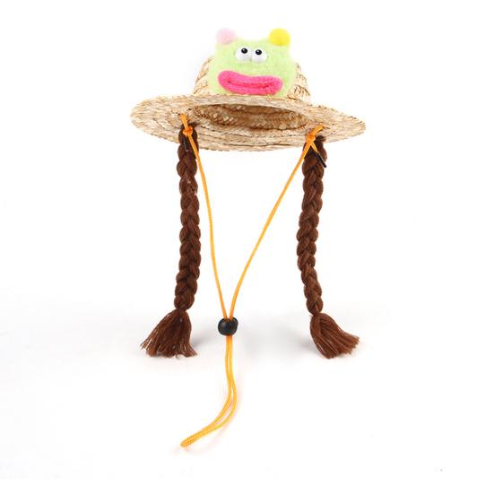 Haustier Geflochtener Hut Hund Stroh Gewebter Hut Verstellbarer Haustier Sommer Schattenhut