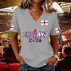 Damen Lässiger Pullover mit V-Ausschnitt und kurzen Ärmeln Fußball-Fan-T-Shirt mit England-Flaggen-Aufdruck Leicht Bequem