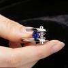 Luxury New European and American Light Luxury Jewelry Inlaid with Sapphire Engagement Simulation Diamond Ring Imitation Silver Jewelry