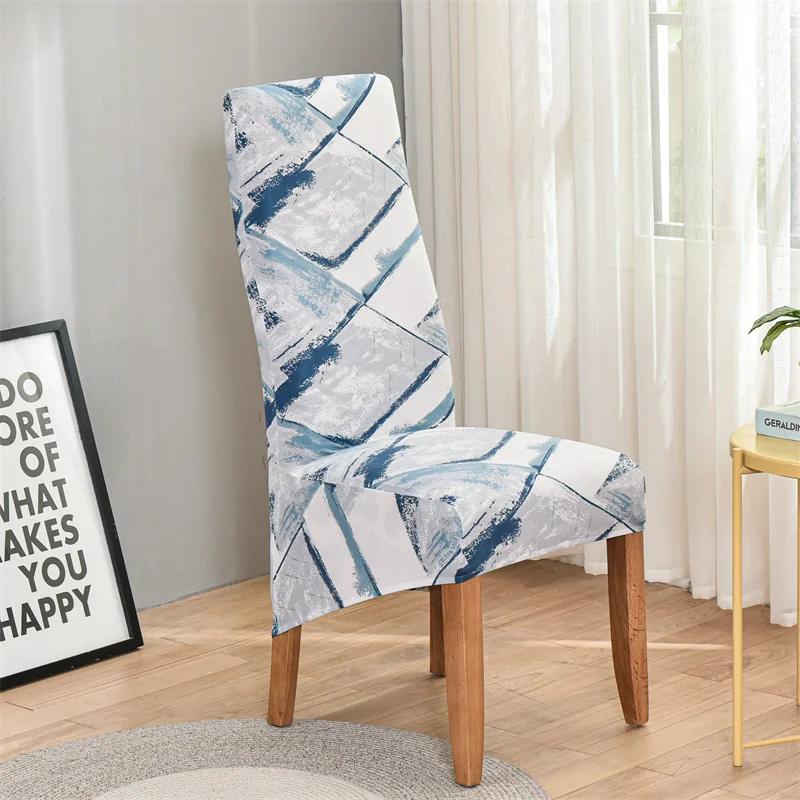 Geometric Long Back Dining Chair Cover Geometry Printed Stretch Spandex Elastic XL Banquet Party Europe Chair Slipcover Case