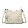 Chinese Style Women's Shoulder Messenger Bag Middle-aged Mother Soft Leather Embossed Hand Bag Retro Women's Pillow Bag