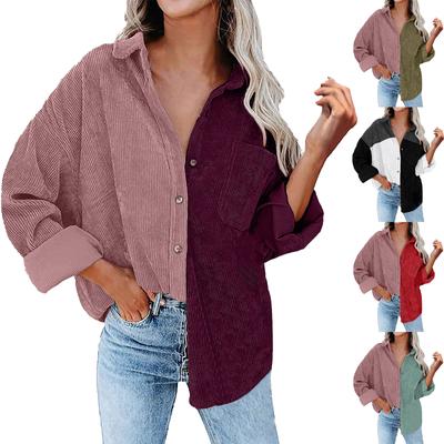 Women's Autumn And Winter Loose Corduroy Color Blocking Long-Sleeved Shirt Jacket
