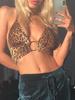 Leopard Printed Sexy Halter Crop Top Women Camis Backless Bandage Lace Up Sequins Metal Ring Tank Top Party Club Bustier