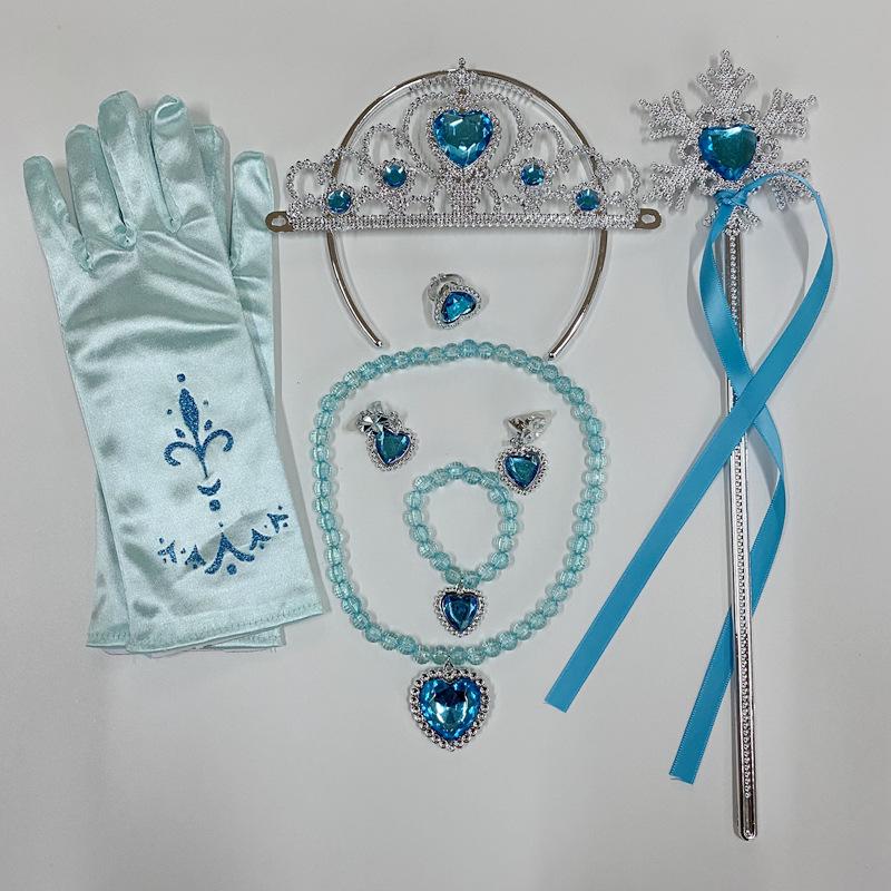 Kostümset zum Thema Die Eiskönigin: Krone, Zauberstab, Zöpfe, Halskette, Ohrringe und Handschuhe für Weihnachten & Halloween
