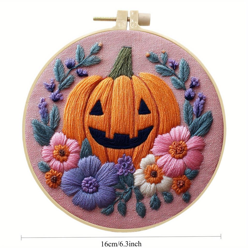 1Pcs Halloween Pumpkin Handmade DIY Embroidery Fabric Material Package, Suitable for Embroidery Lovers, Gifts for Friends