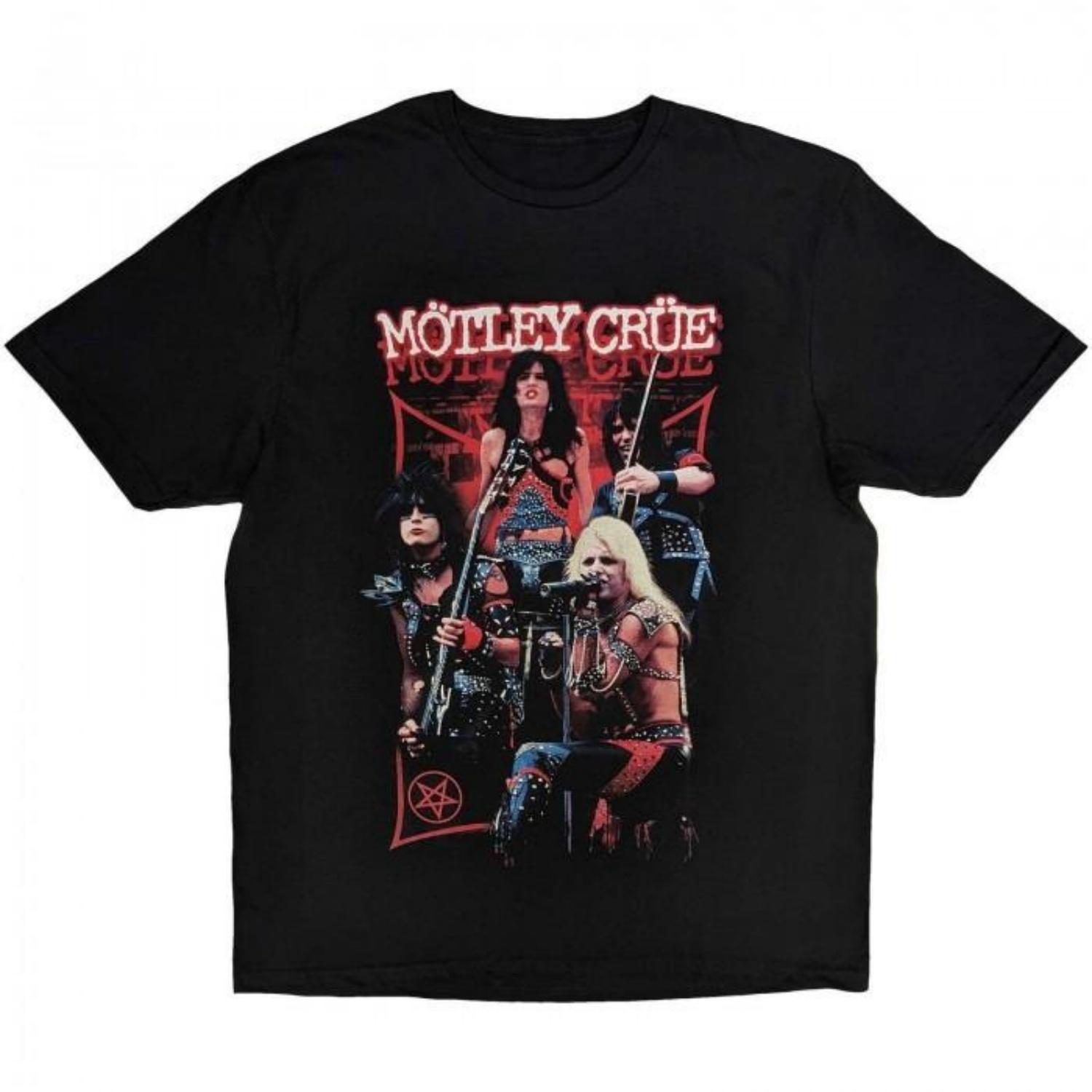 Унисекс Хлопковая Футболка Motley Crue для Взрослых  Live Montage  S чёрный