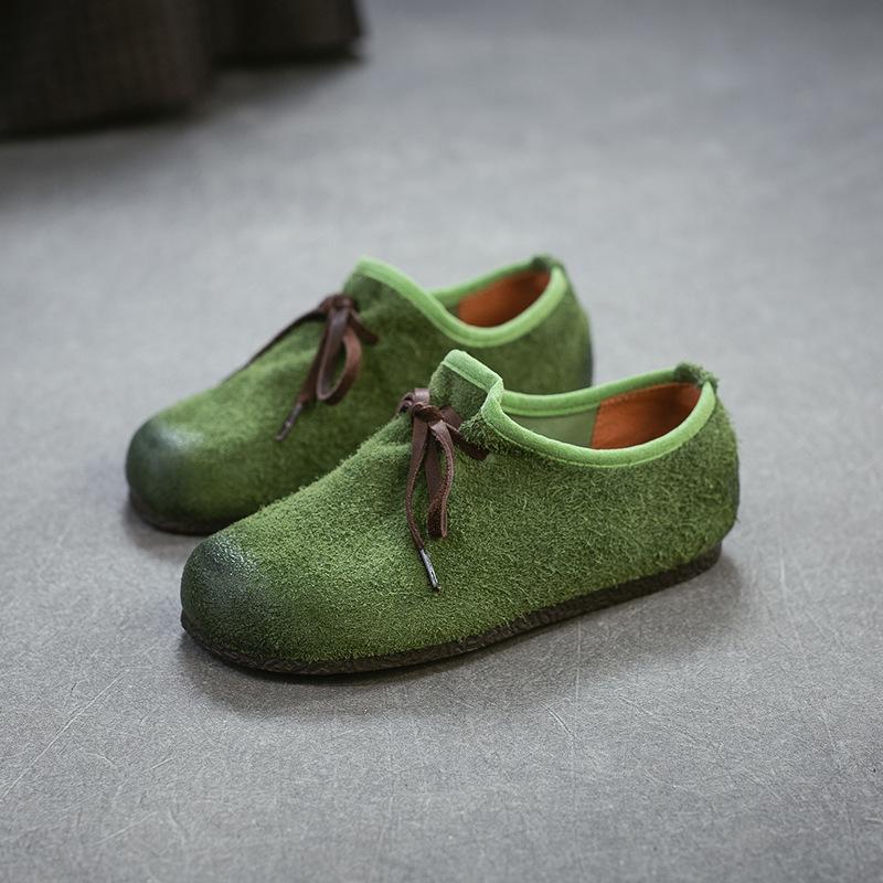 Johnature Vintage Cowhide Versatile Soft Soled Loafers Lightweight Commuter Women's Flat Shoes