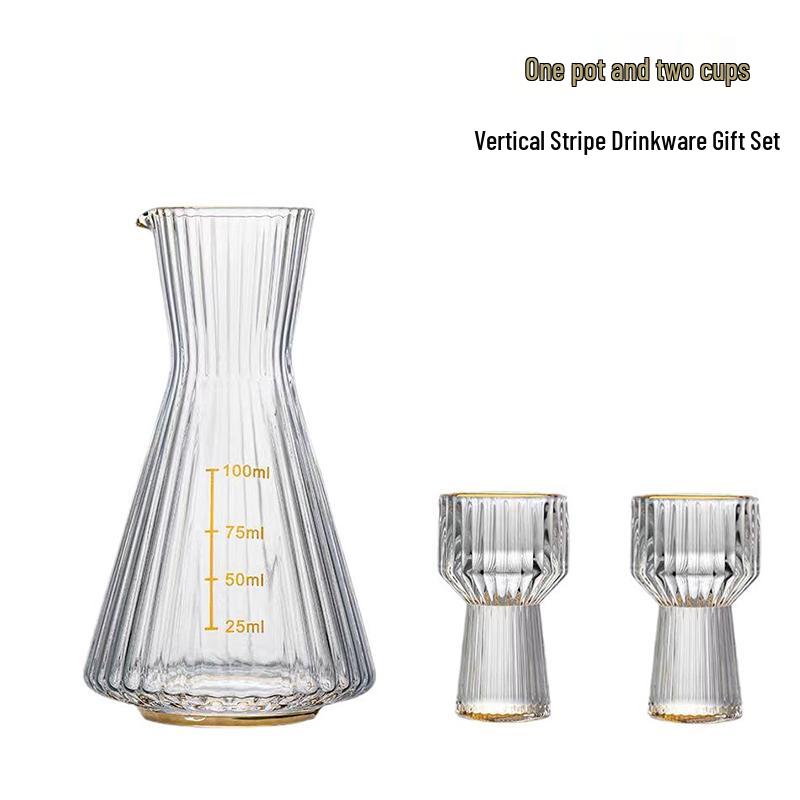 Lu Feng Lai Gold-Rimmed Glass Liquor Decanter Set 1 Decanter, 2 Cups