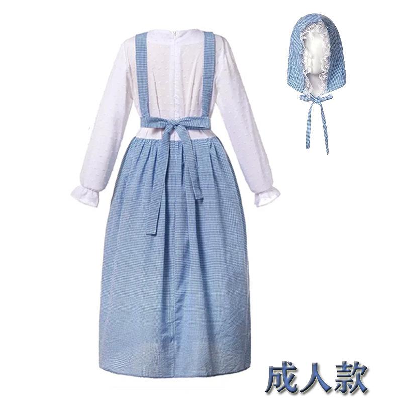 Neues Modell, blau kariertes Bauernmädchen, kleiner frischer ländlicher Stil, Fotografie Fotoausflug, Eltern-Kind-Outfit