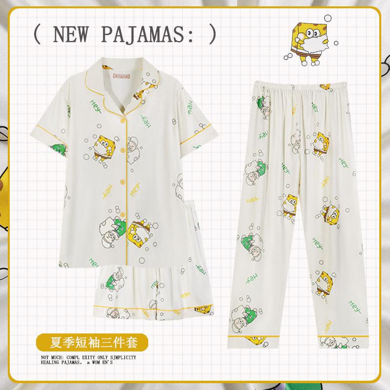Soft Waxy Rabbit Pajamas Women's Japanese Milk Gentle and Cute Cartoon Girly Casual Short-sleeved Loungewear Three-piece Set