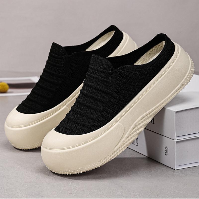 Summer Breathable Thick Soled Shoes with Toe Caps, Solid Color, Shallow Opening, Height Increasing Shoes, Simple Soft Sole, Half Support
