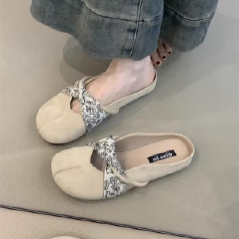 French bag head half slippers women's outer wear 2025 new suede with skirt summer lazy sandals heel-free single shoes