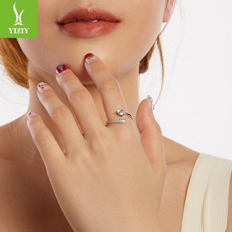 925 Silver Internet Celebrities Ins An Arrow Through The Heart Open Ring Fashion Personality Ring Women'S High-End Light Luxury