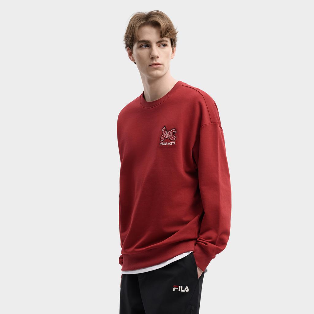 FILA CNY Limited Edition New Year Fashion Trendy Classic Retro Sports Casual Cotton Comfortable Crew Neck Pullover Loose Sweatshirt F11U619202FPK