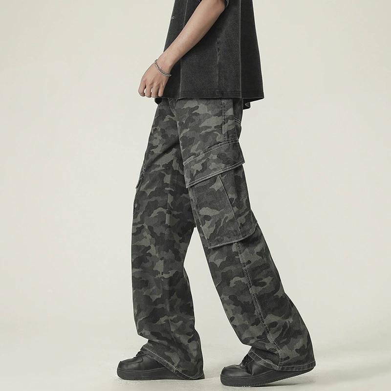 Pantalones de Trabajo de Camuflaje de Primavera para Hombre y Mujer, Tubo Recto de Corte Holgado, Multibolsillo de Pierna Ancha Casual