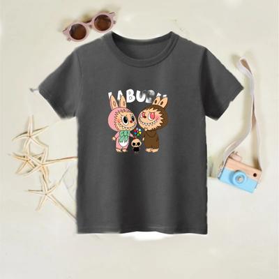 2025 Popular Children's Clothing Short Sleeved LABUBU Cute Round Neck T-shirt Cartoon Style Girl's Top
