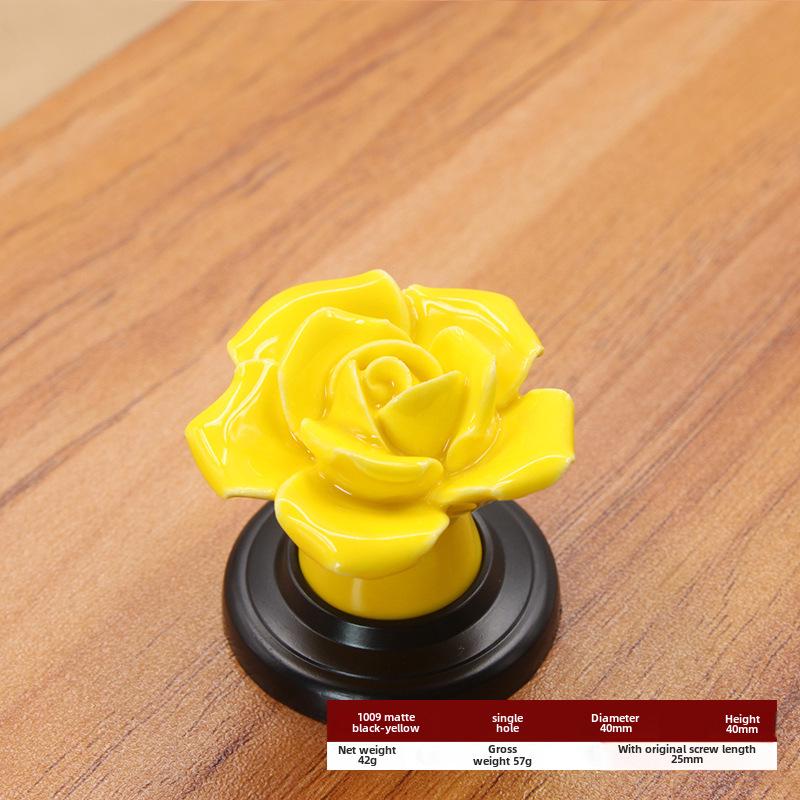 Rose Ceramic Cabinet Handle - Modern Pastoral Style, Single Hole Design for Drawer, Wardrobe, or Door