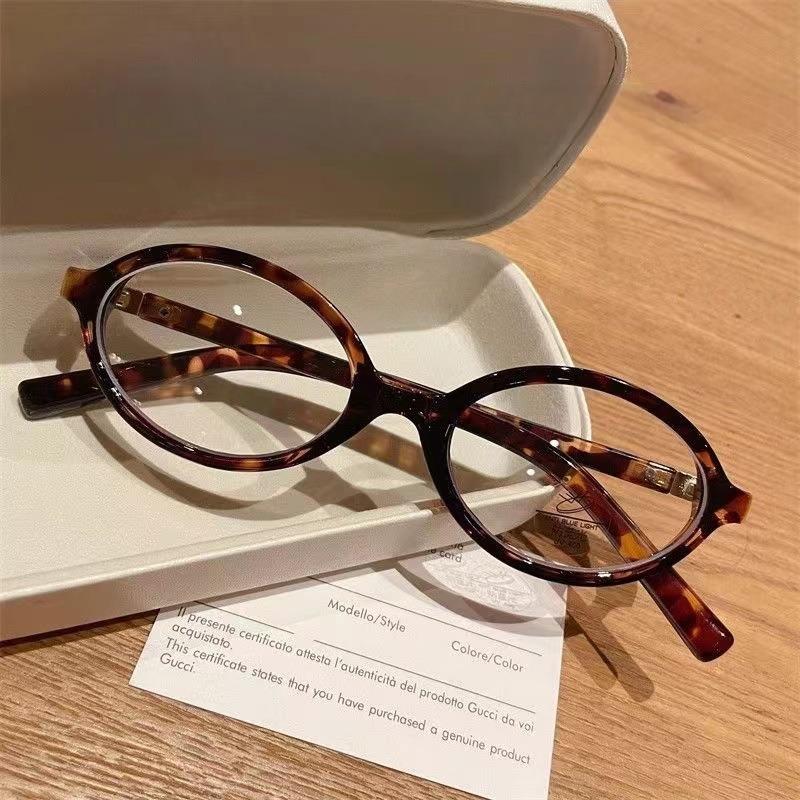 

2025 New Oval Leopard Frame Glasses, Korean Style, Plain Face, Skinny Face, God Tool, Nerd Retro Same Style коричневый