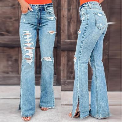 New Women's Jeans Casual Versatile Ripped Trousers Open Trousers Female