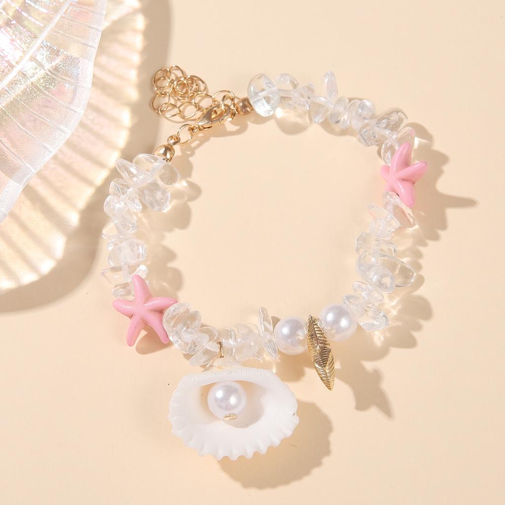 New jewelry, summer beach vacation wind bracelet, shell imitation pearl bracelet, gravel beaded bracelet.