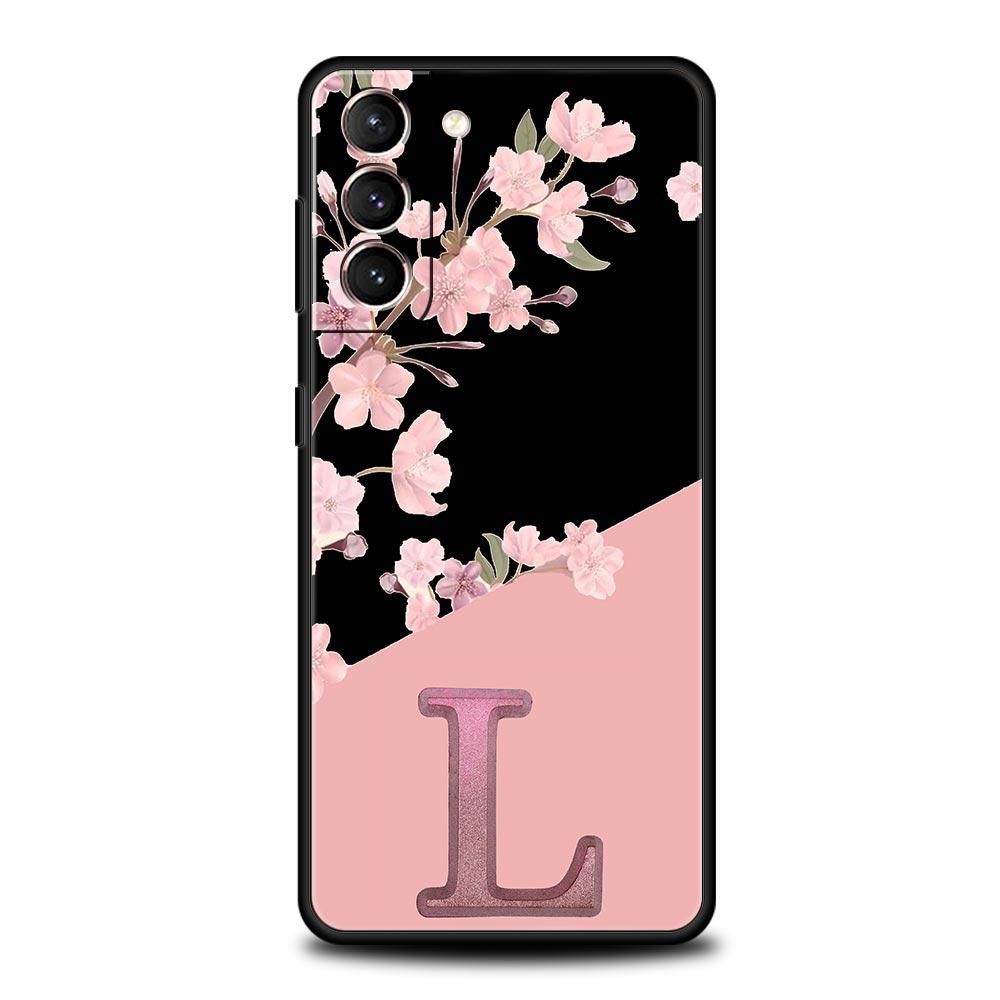 Pink Letter Flower Phone Case For Samsung Galaxy S24 S23 Ultra S22 S21 S20 FE 5G S10 S10E S9 Plus S8 Soft Silicone Black Cover