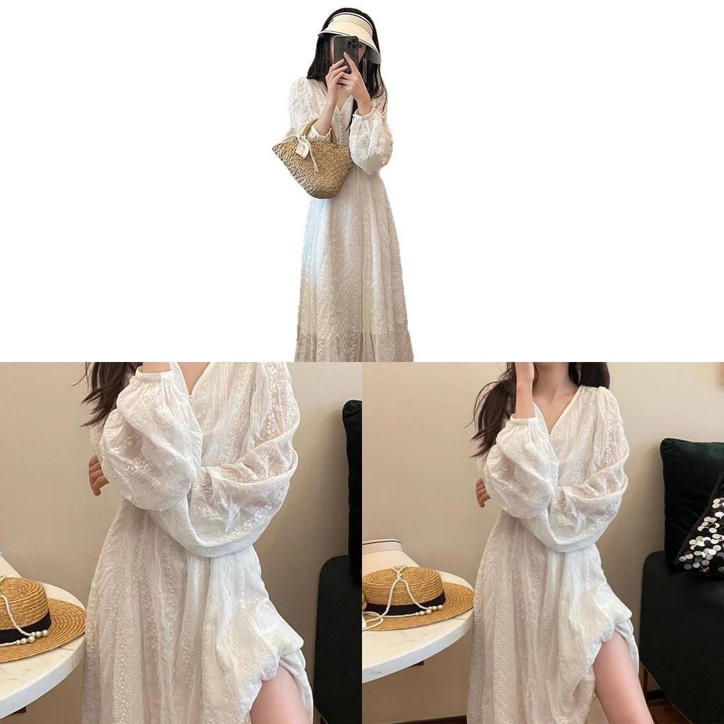 Floral Long Sleeve Dress With Embroidery For Vacation And Casual Wear