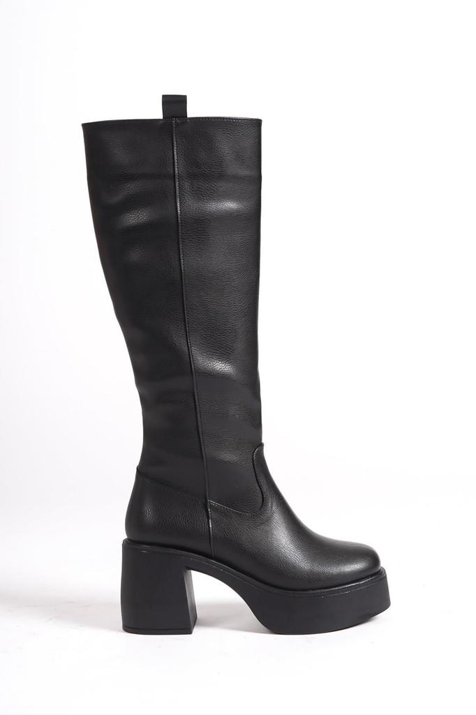 Women Modern Stylish Fashion Boots Boots Faux Leather Mostar Black Thick Platform Heel Casual Boots