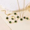 European High-End Titanium Steel Lucky Five-Leaf Flower Mother-of-Pearl Jewelry Set