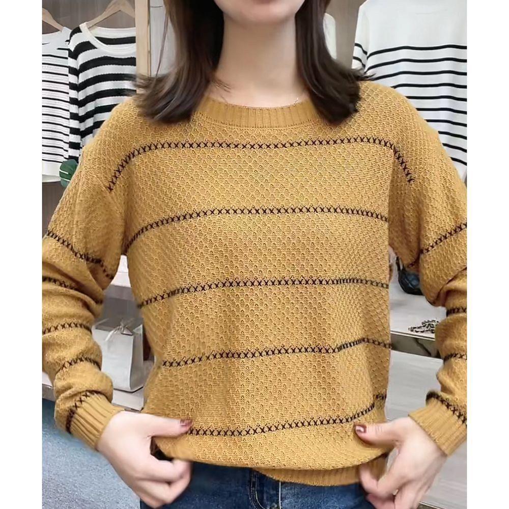

Autumn 2025 Knit Striped Women s Slim Long Sleeve Top - Light Coffee & Pumpkin Orange 2XL 60-67.5 kg гарбуз/помаранчевий