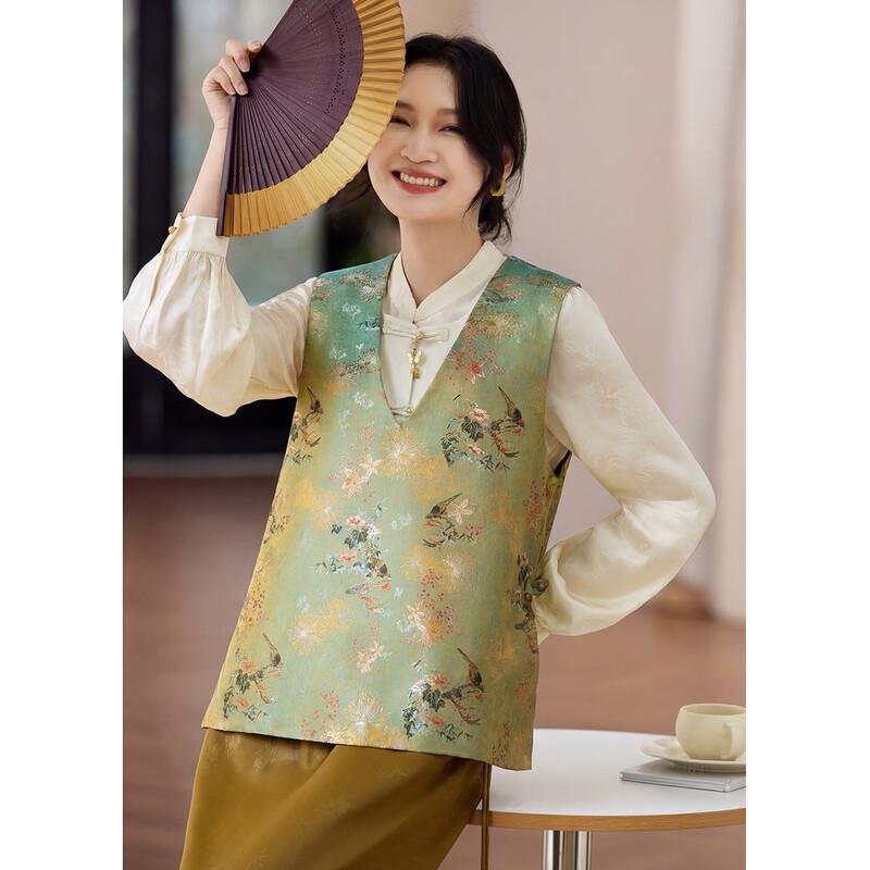 Women s Chinese Style Floral V-Neck Vest Jacket XL