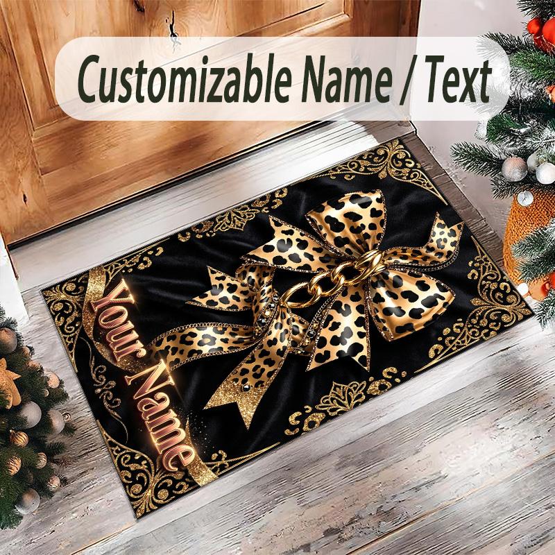 Leopard Theme Crystal Velvet Floor Rug Personalized Custom Name Text Warm Carpet Home Decoration