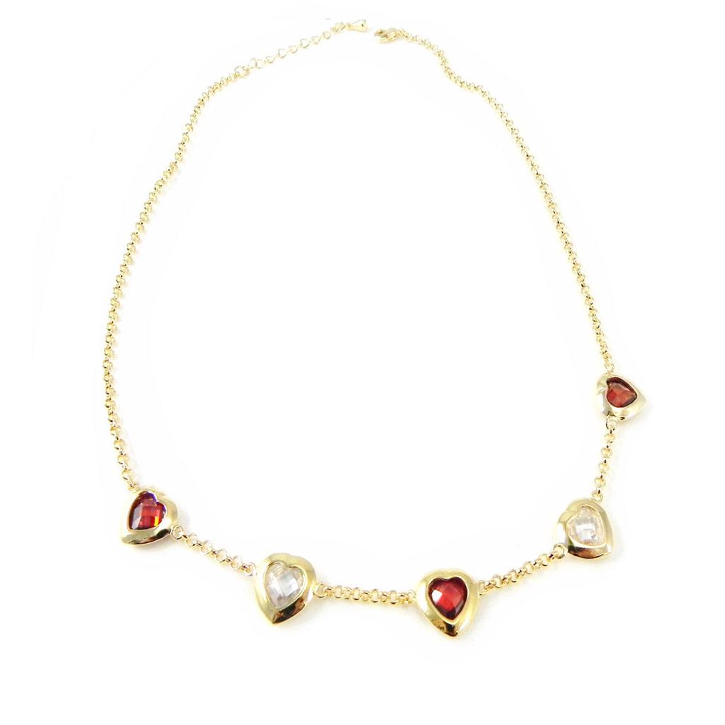 Les Trésors De Lily [H0498] - Vergoldete 'Love' Halskette rot weiß - 10x10 mm