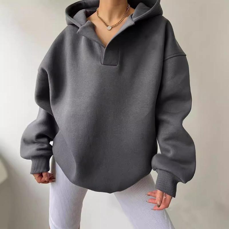 Winter Women's Sportswear Solid Color Long Sleeved Hoodie Solid Color Loose Long Sleeved Women's Hoodie