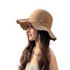 1Pcs Sunscreen Sweet Straw Sun Hat Big Brim French Style Knitted Bucket Hat Visor Cap Temperament Mountaineering Hat